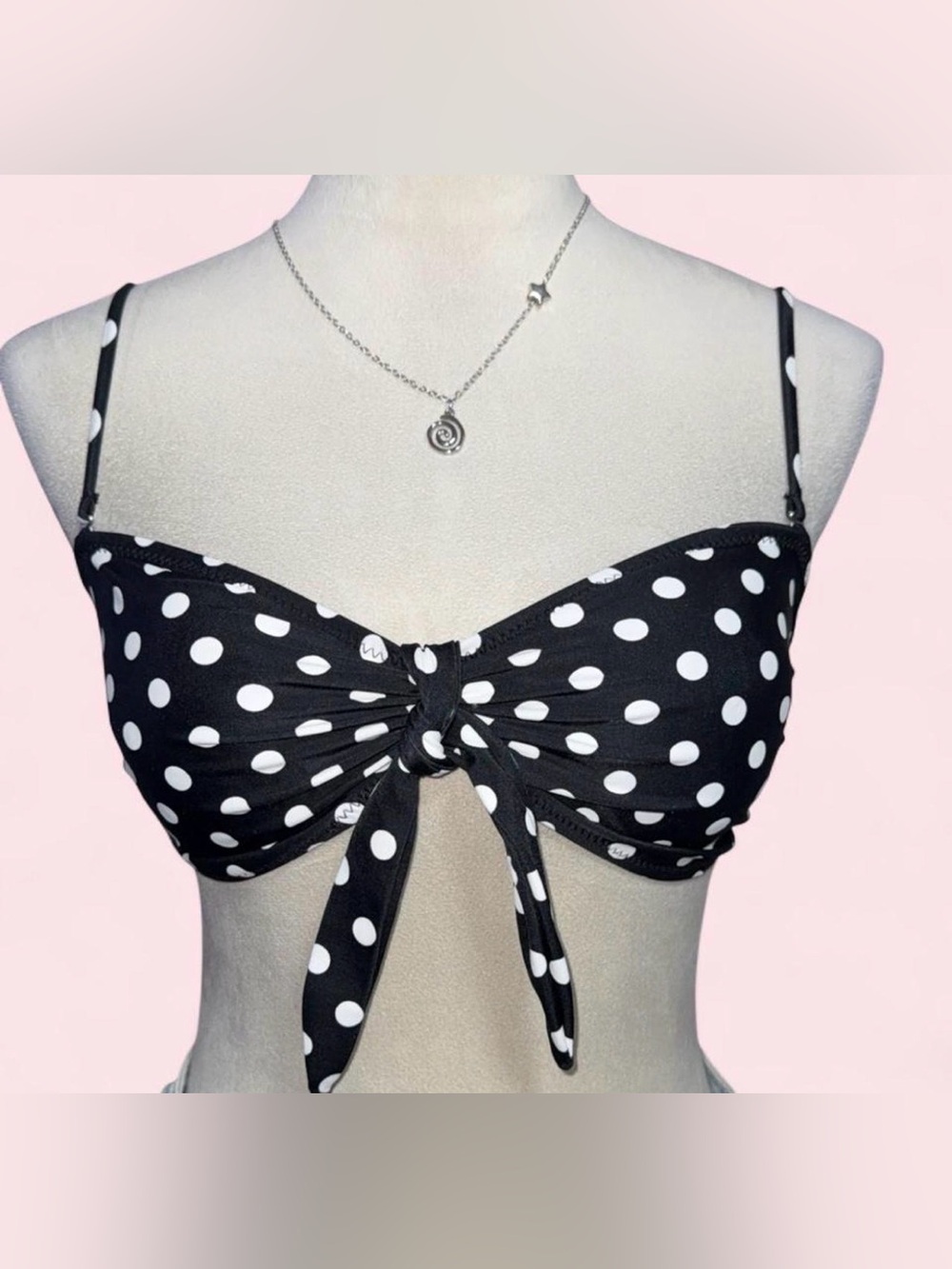 Old Navy Black and White Polka Dot Tie-Front Bikini Top